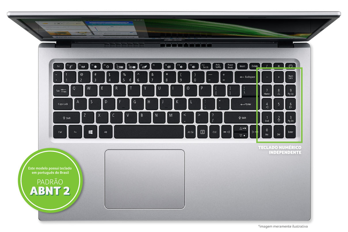 Notebook Acer A315-58-31UY, Intel® Core i3-1115G4 11º Geração, Tela 15.6 Full HD, 8GB 256GB SSD, Windows 11, Prata - NX.K02AL.003